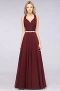 Halter V-Neck Sleeveless Ruffle Bridesmaid Dress with Appliques Sashes Evening Swing Dress by misshow.com