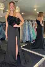 Harlow | Light Blue Cut Glass Mirror One-Shoulder Trumpet Long Formal Dress with Slit by KissProm