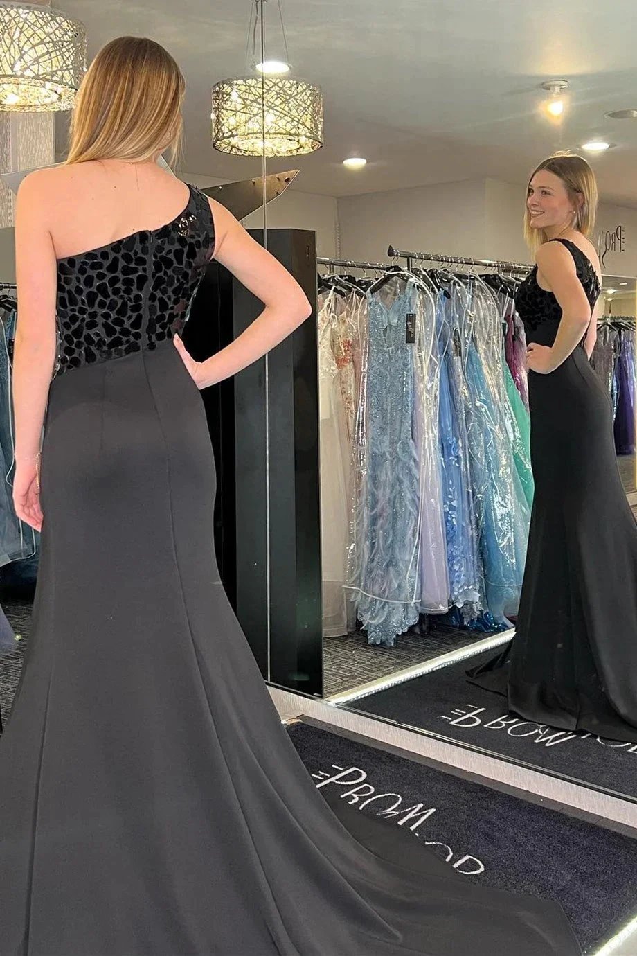 Harlow | Light Blue Cut Glass Mirror One-Shoulder Trumpet Long Formal Dress with Slit by KissProm