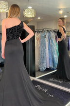 Harlow | Light Blue Cut Glass Mirror One-Shoulder Trumpet Long Formal Dress with Slit by KissProm