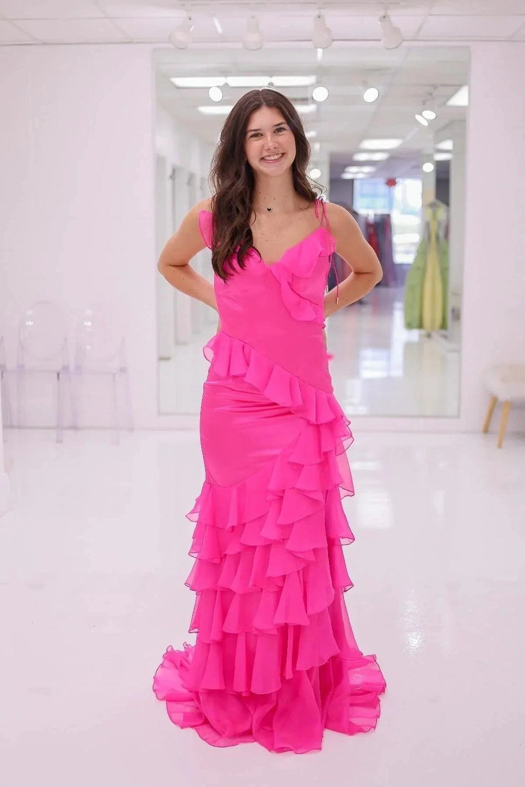 Hartlyn | Tie Shoulder Red Mermaid Ruffle Tiered Long Prom Dress with Slit by KissProm