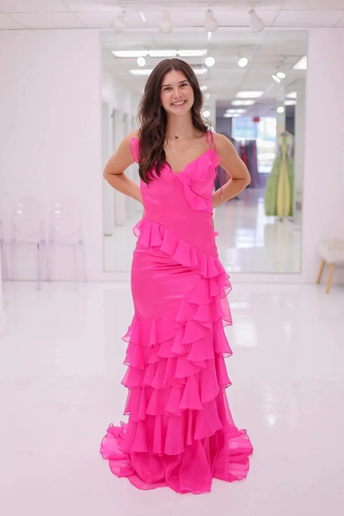 Hartlyn | Tie Shoulder Red Mermaid Ruffle Tiered Long Prom Dress with Slit by KissProm