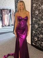 Hedda | Mermaid Sweetheart Strapless Metallic Empire Prom Dress With Side Slit by KissProm