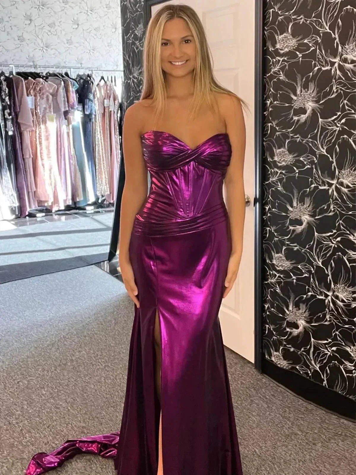 Hedda | Mermaid Sweetheart Strapless Metallic Empire Prom Dress With Side Slit by KissProm