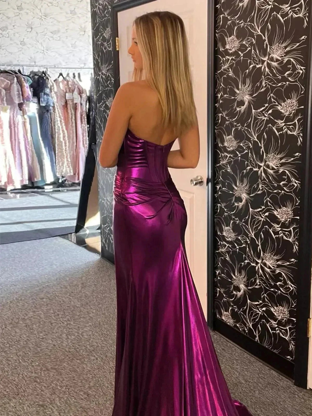 Hedda | Mermaid Sweetheart Strapless Metallic Empire Prom Dress With Side Slit by KissProm