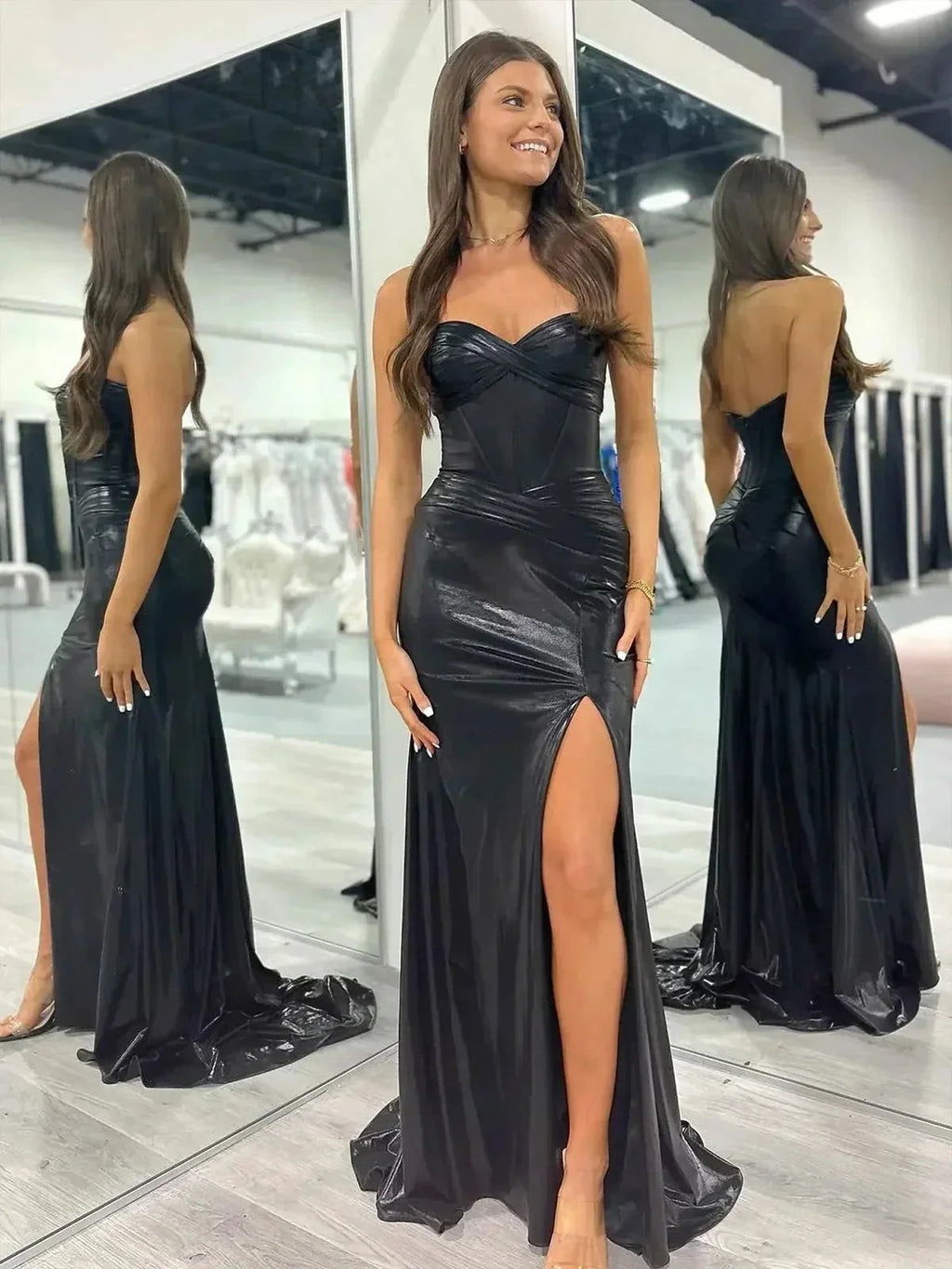 Hedda | Mermaid Sweetheart Strapless Metallic Empire Prom Dress With Side Slit by KissProm