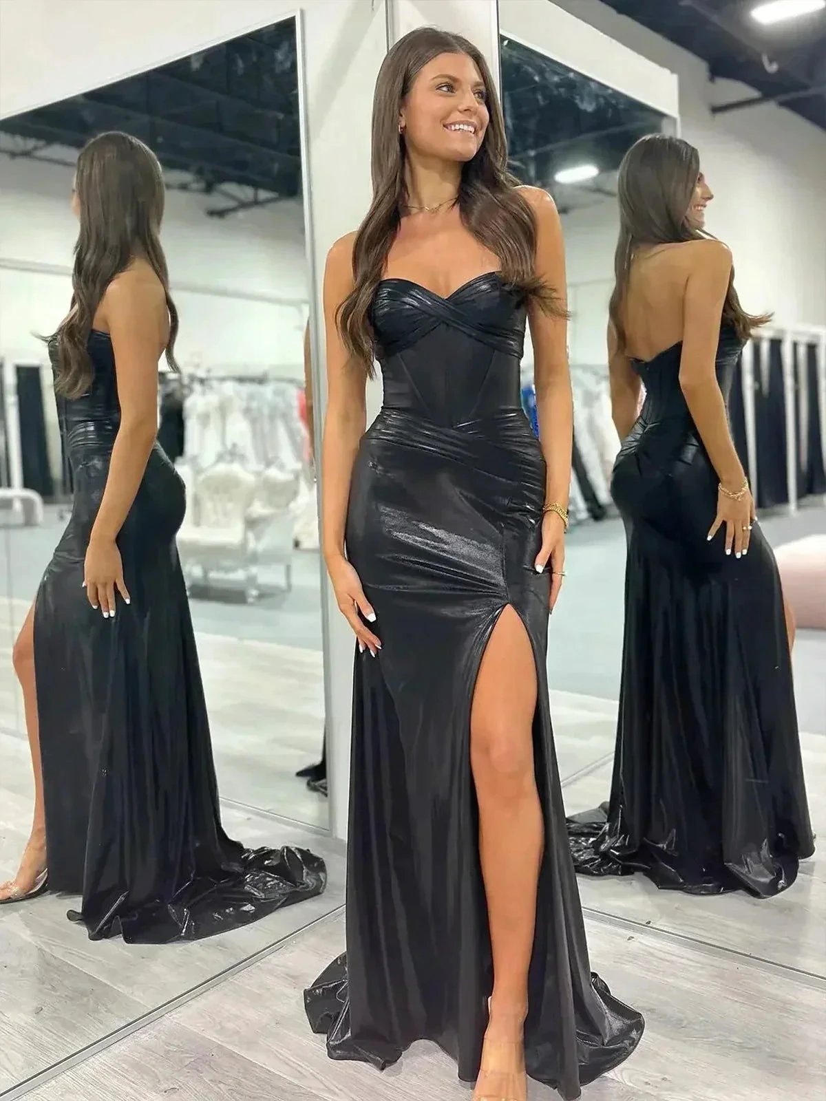 Hedda | Mermaid Sweetheart Strapless Metallic Empire Prom Dress With Side Slit by KissProm