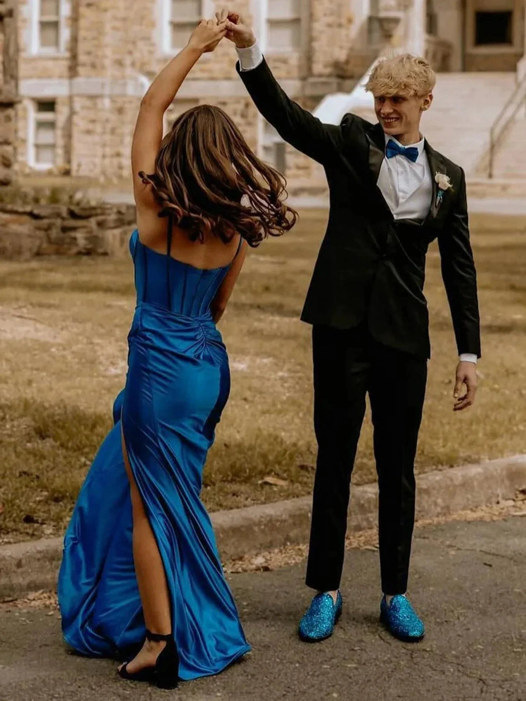 Alexia | Blue Satin Mermaid Long Formal Dress with Slit by KissProm