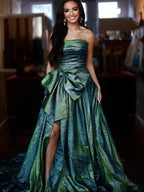 Heloise | Fuchsia Strapless A-Line Long Prom Dress With Bow by KissProm