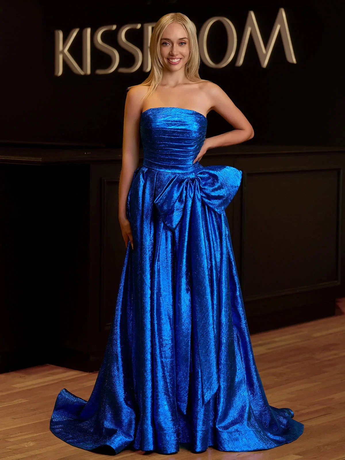 Heloise | Fuchsia Strapless A-Line Long Prom Dress With Bow by KissProm