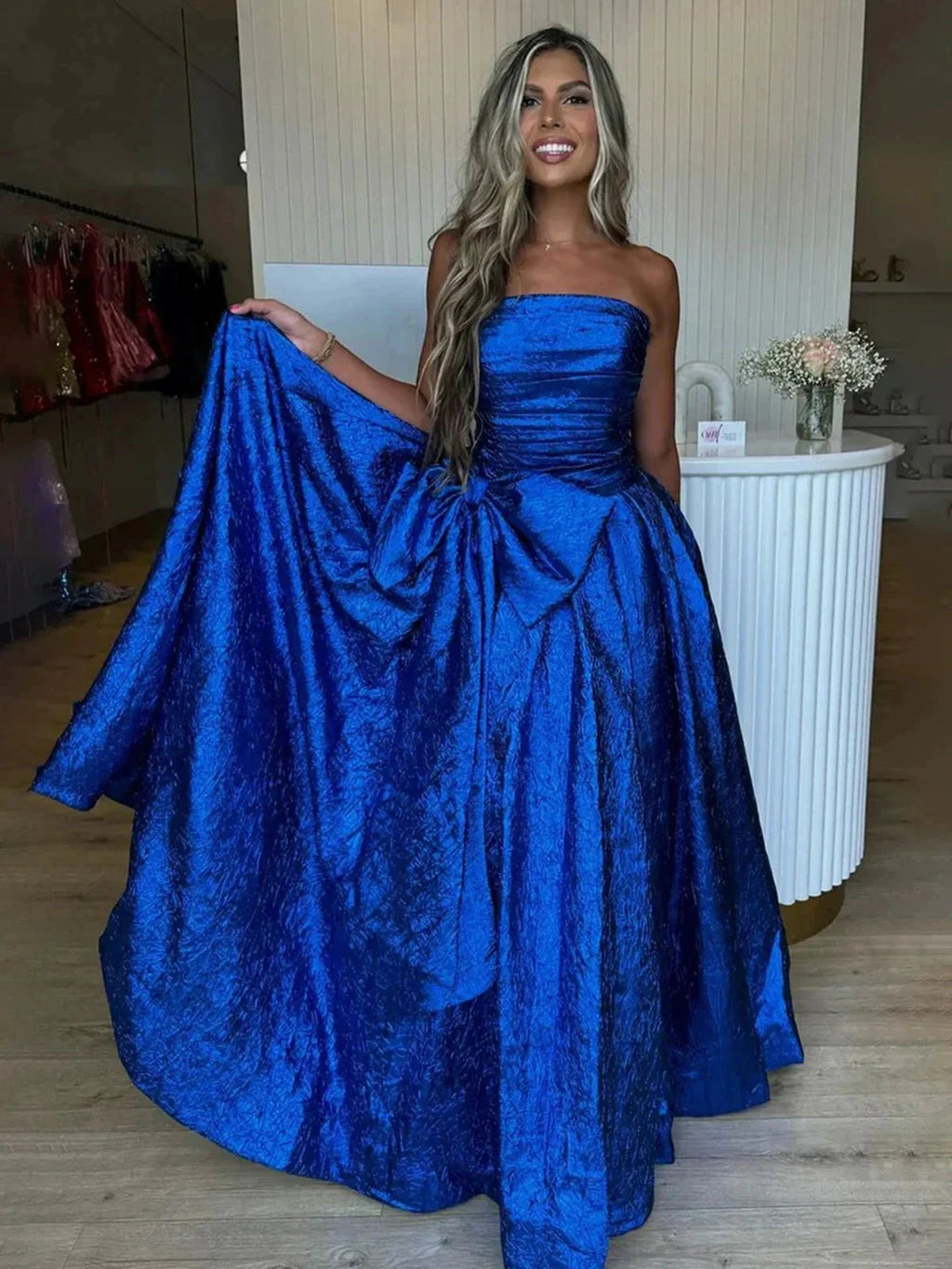Heloise | Fuchsia Strapless A-Line Long Prom Dress With Bow by KissProm