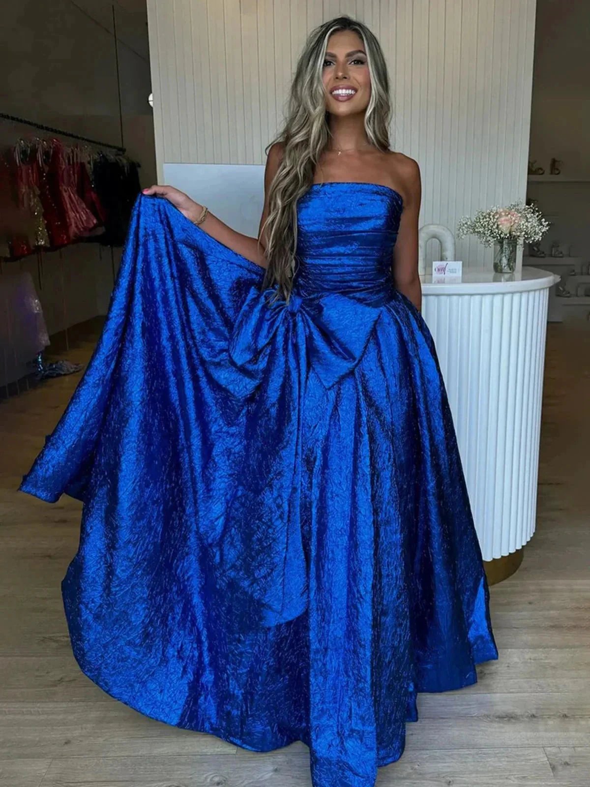 Heloise | Fuchsia Strapless A-Line Long Prom Dress With Bow by KissProm