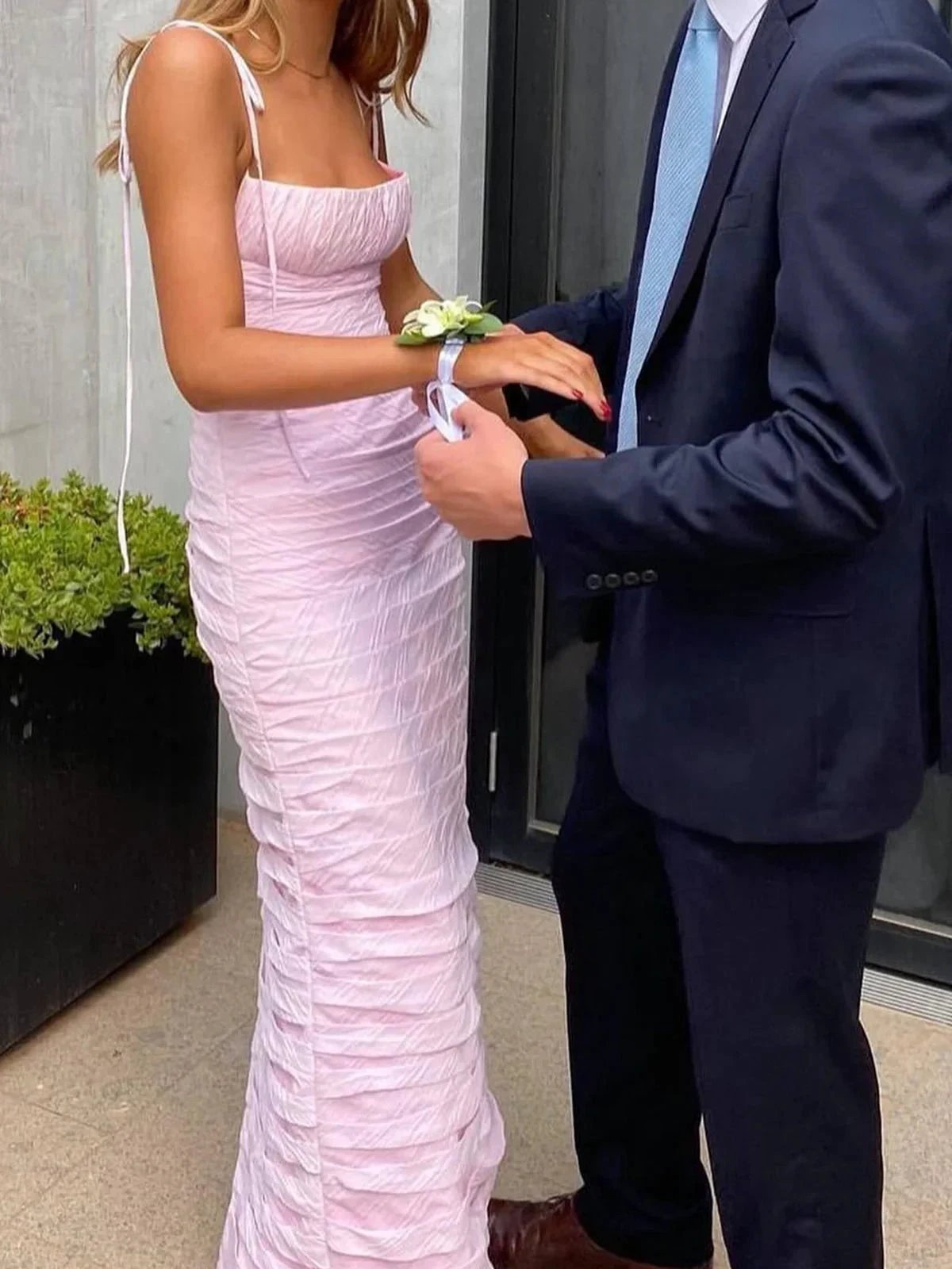 Henry | Mermaid Spaghetti Straps Floor Length Sleeveless Pink Prom Dress by KissProm