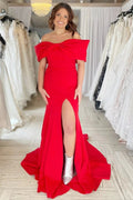 Herbert | Red Off-the-Shoulder Bow Mermaid Gown with Slit by KissProm