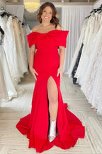 Herbert | Red Off-the-Shoulder Bow Mermaid Gown with Slit by KissProm