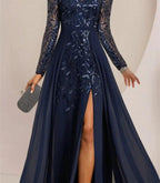 A-Line/Princess Scoop Floor-Length Mother of the Bride Dresses with Split Side Ruffles Sequins by Dreamylily