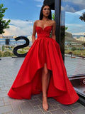 High Low A-line Sweetheart Red Formal Prom Dresses with Pockets by BIZTUNNEL