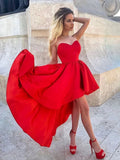 High Low A-line Sweetheart Satin Prom Homecoming Dresses Red Formal Party Gowns by BIZTUNNEL