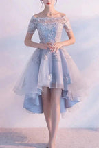 High Low Homecoming Dress Off-the-shoulder Tulle Short Prom Dress PD355 by pgmdress