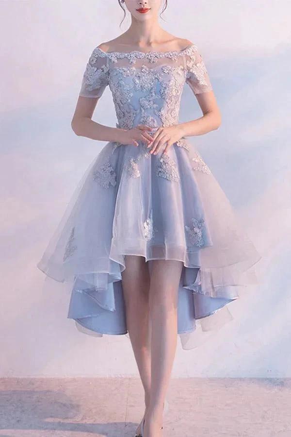 High Low Homecoming Dress Off-the-shoulder Tulle Short Prom Dress PD355 by pgmdress