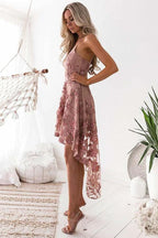 High Low Homecoming Dresses Spaghetti Straps Lace Short Prom Dress PD368 by pgmdress