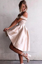 High Low Off-the-Shoulder Pleated Satin Homecoming Dress PG182 by pgmdress