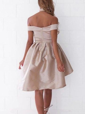 High Low Off-the-Shoulder Pleated Satin Homecoming Dress PG182