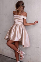 High Low Off-the-Shoulder Pleated Satin Homecoming Dress PG182 by pgmdress