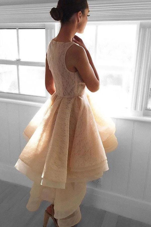 High Low Peach Lace Short Homecoming Dress Party Dresses PG142 by pgmdress