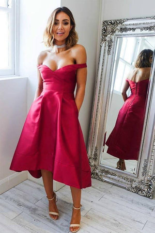 High Low Short Prom Dress with Pockets Off-Shoulder  Homecoming Dress PD308