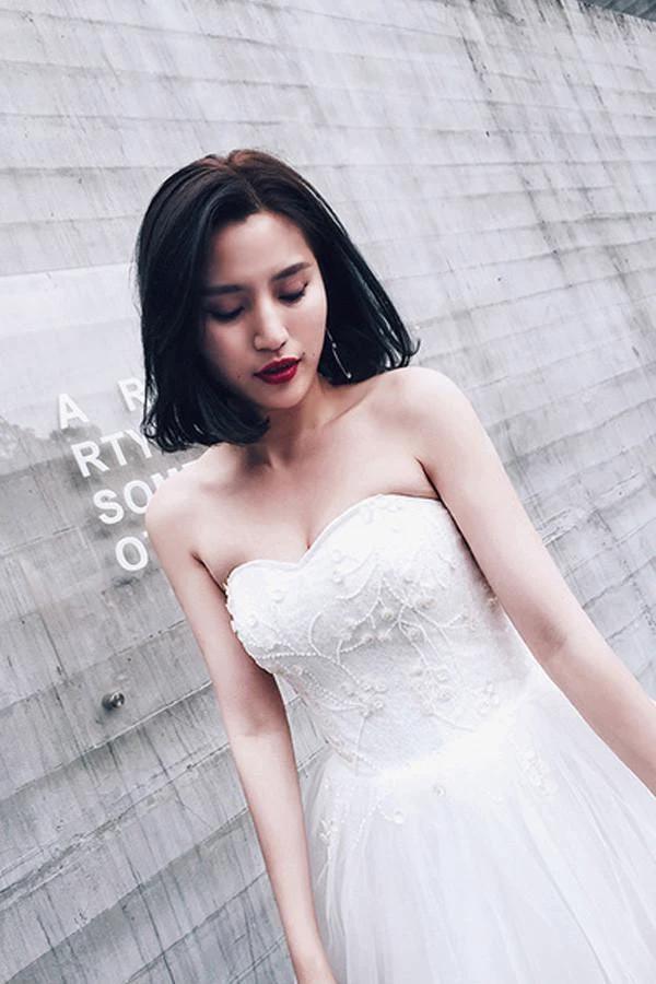 High Low Sweet Heart Tulle Beading Wedding Dresses With Court Train WD085 by pgmdress