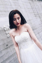 High Low Sweet Heart Tulle Beading Wedding Dresses With Court Train WD085 by pgmdress