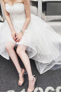 High Low Sweet Heart Tulle Beading Wedding Dresses With Court Train WD085 by pgmdress