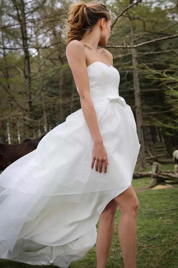 High Low Sweetheart Sleeveless Organza Applique Wedding Dress WD150 by pgmdress