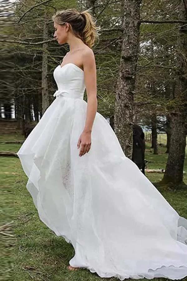 High Low Sweetheart Sleeveless Organza Applique Wedding Dress WD150 by pgmdress