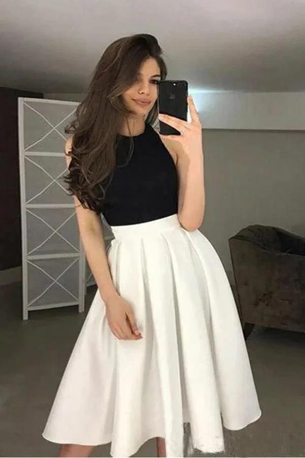 High Halter Neck Homecoming Dresses Pleated Skirt Graduation Dress PD343 by pgmdress