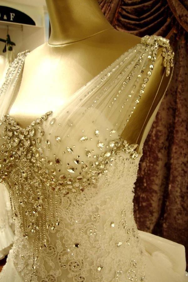 High Quality Floor-length V-neck Beading Chapel Train Wedding Dresses WD068 by pgmdress