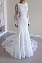 High Quality Scoop Open Back Mermaid Wedding Dress with Long Sleeves WD003