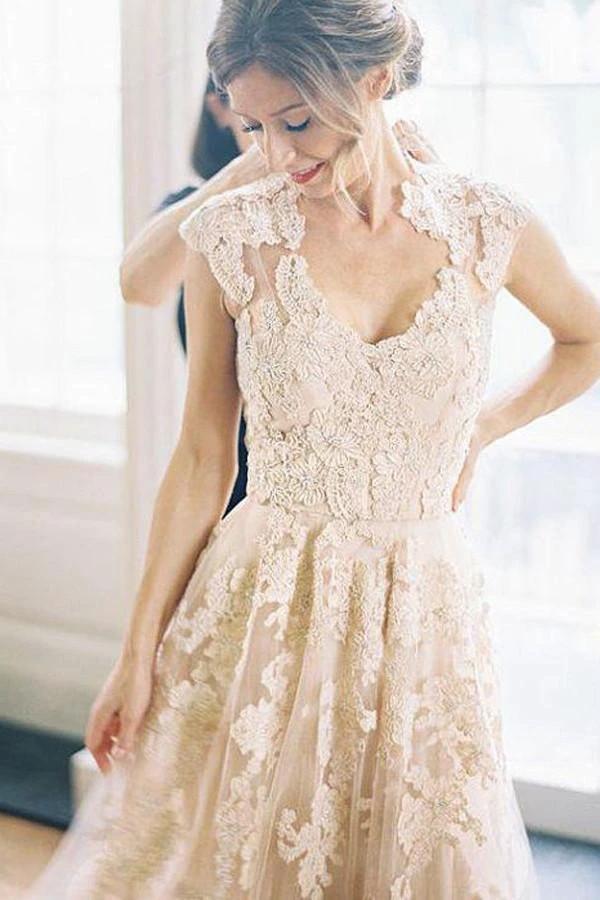 High Quality V-neck Sleeveless Floor-Length Wedding Dress with Lace WD015 by pgmdress
