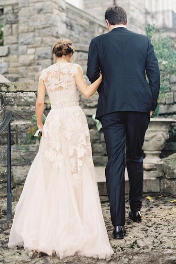 High Quality V-neck Sleeveless Floor-Length Wedding Dress with Lace WD015 by pgmdress