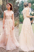 High Quality V-neck Sleeveless Floor-Length Wedding Dress with Lace WD015 by pgmdress