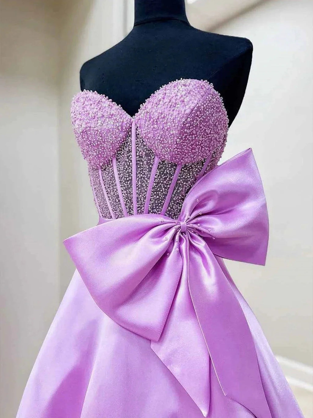 Hindreen | A-Line Sweetheart Lilac Beaded Long Prom Dresses With Bow by KissProm