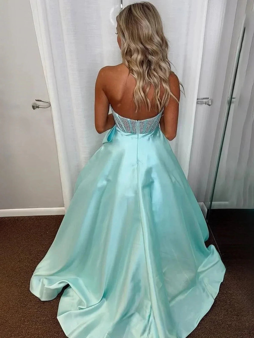 Hindreen | A-Line Sweetheart Lilac Beaded Long Prom Dresses With Bow by KissProm