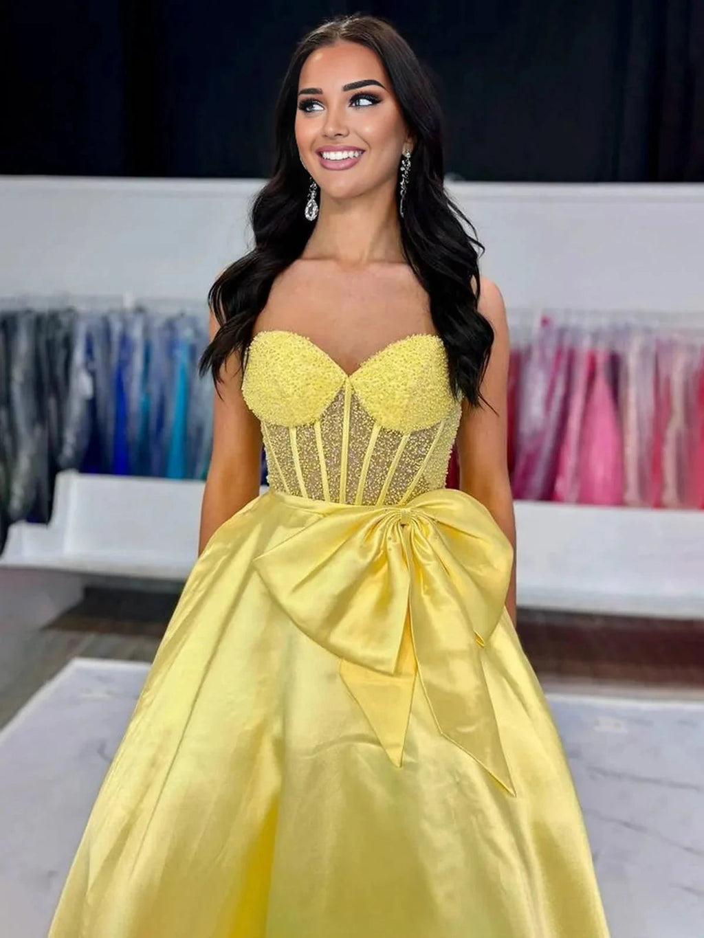 Hindreen | A-Line Sweetheart Lilac Beaded Long Prom Dresses With Bow by KissProm