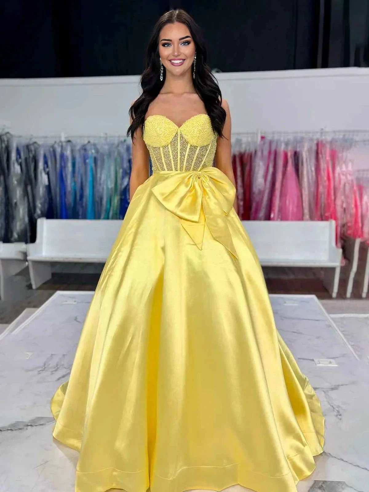 Hindreen | A-Line Sweetheart Lilac Beaded Long Prom Dresses With Bow by KissProm