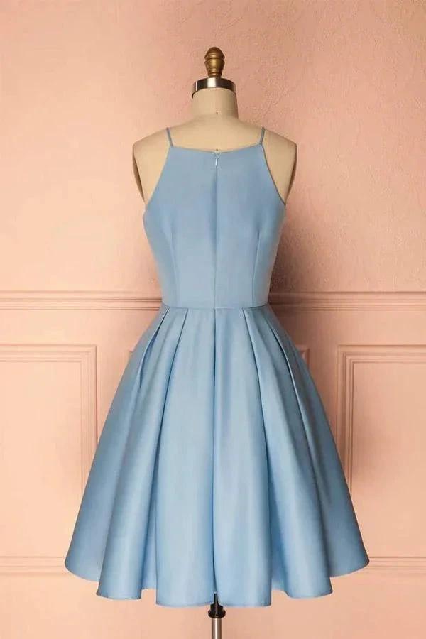 Homecoming Dress Blue Halter Sleeveless Short Prom Dress Party Dress PD369 by pgmdress