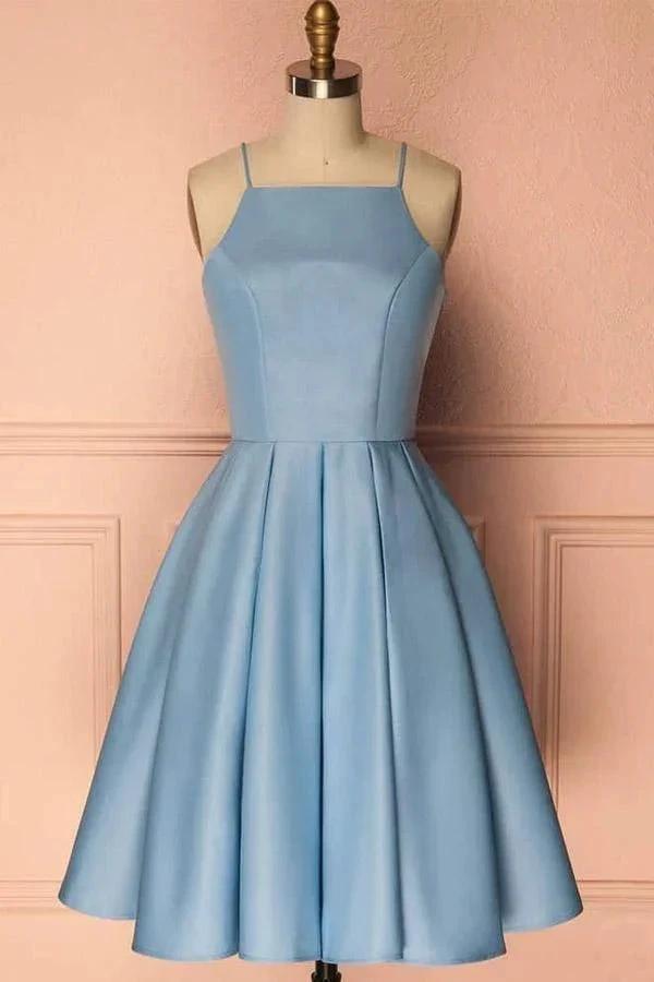 Homecoming Dress Blue Halter Sleeveless Short Prom Dress Party Dress PD369 by pgmdress