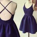 Homecoming Dress Dark Navy Criss-Cross Straps Short Prom Dress PD370 by pgmdress