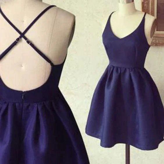 Homecoming Dress Dark Navy Criss-Cross Straps Short Prom Dress PD370 by pgmdress