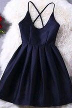Homecoming Dress Dark Navy Criss-Cross Straps Short Prom Dress PD370 by pgmdress